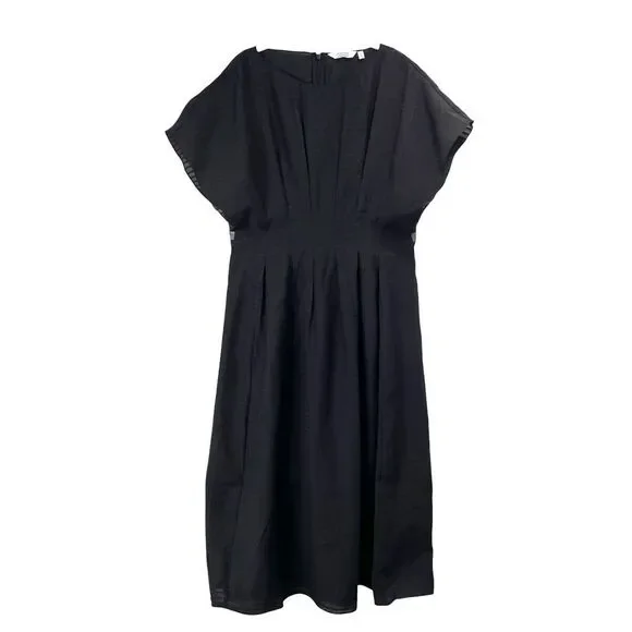 & Other Stories pleated striped midi dress Size 12 black lagenlook modest boho - Picture 1 of 10